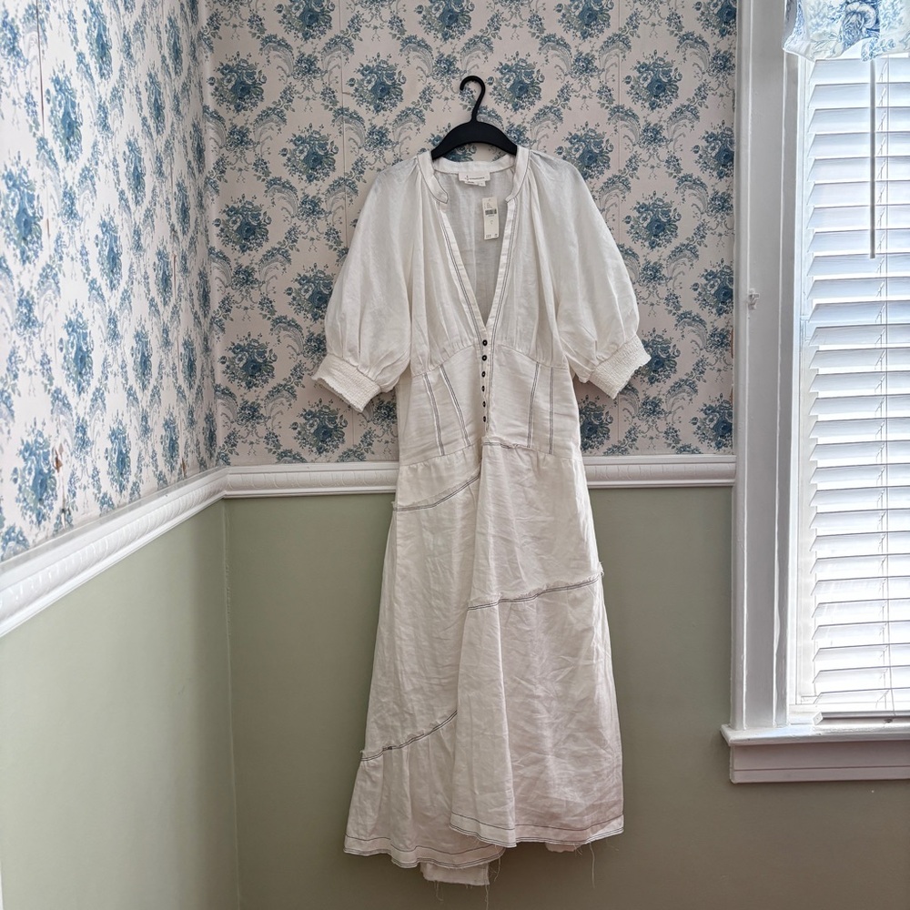 Anthropologie V-Neck Linen Corset Midi Dress - Picture 3 of 9